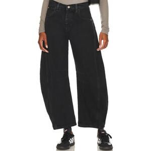 Free People We The Free Good Luck Mid Rise Barrel Jeans in Black Women's 30